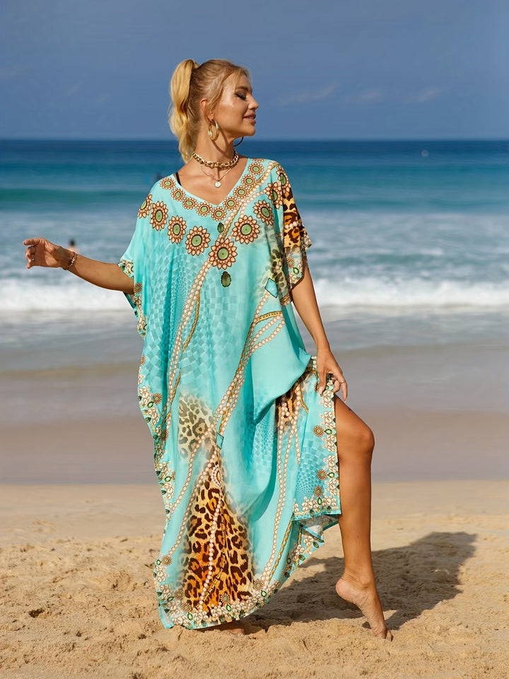 SERENA – VIBRANT TURQUOISE BEACH KAFTAN 🌴✨