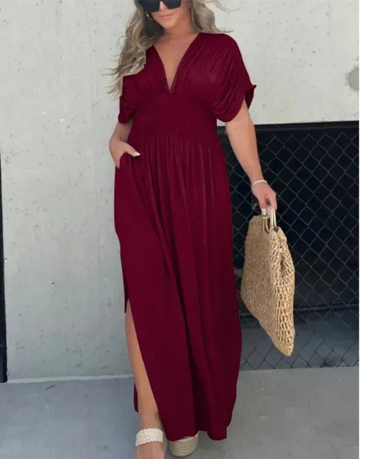 JULIA – ELEGANT V-NECK FLOWY MAXI DRESS 🌺✨