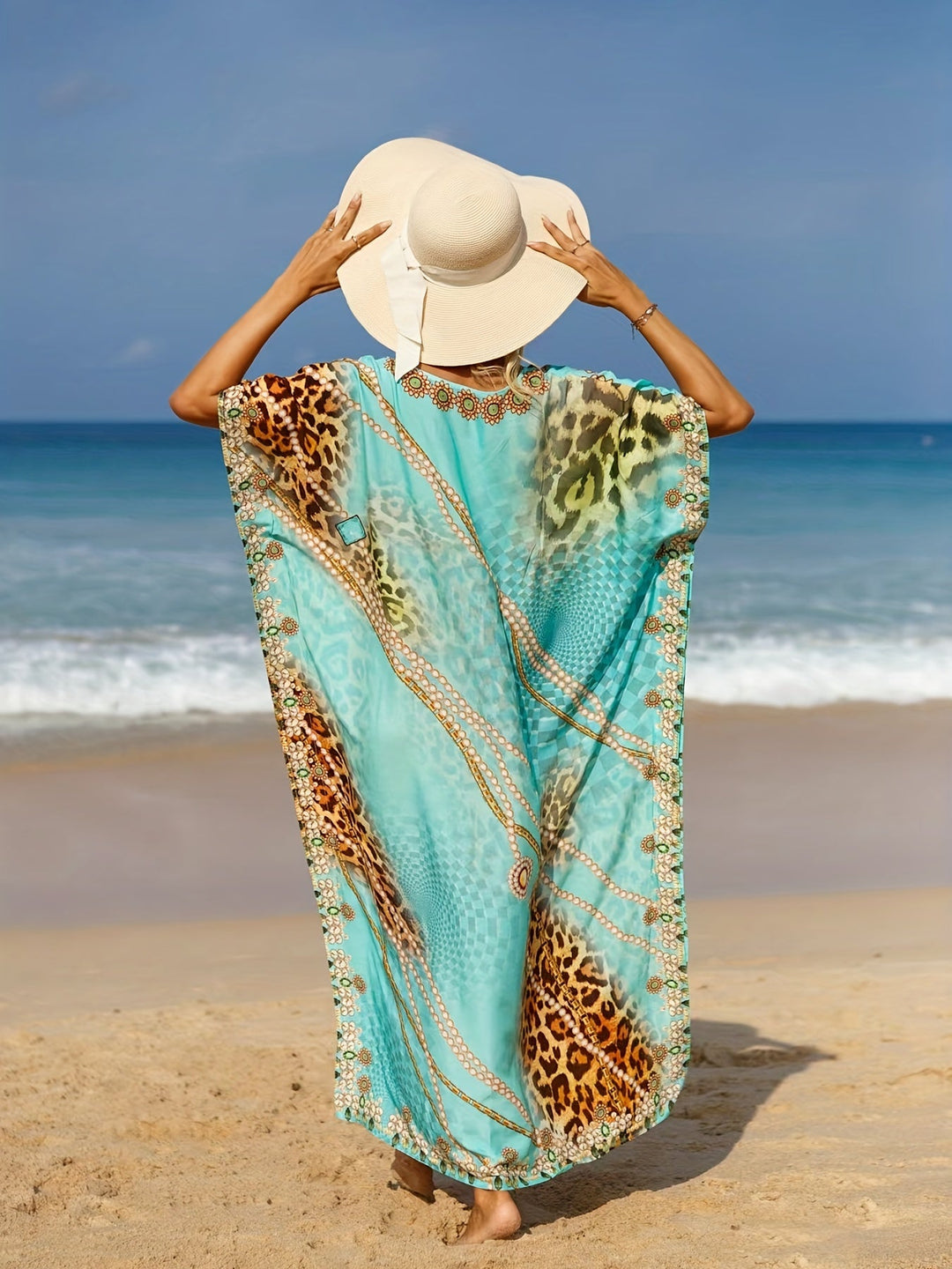 SERENA – VIBRANT TURQUOISE BEACH KAFTAN 🌴✨