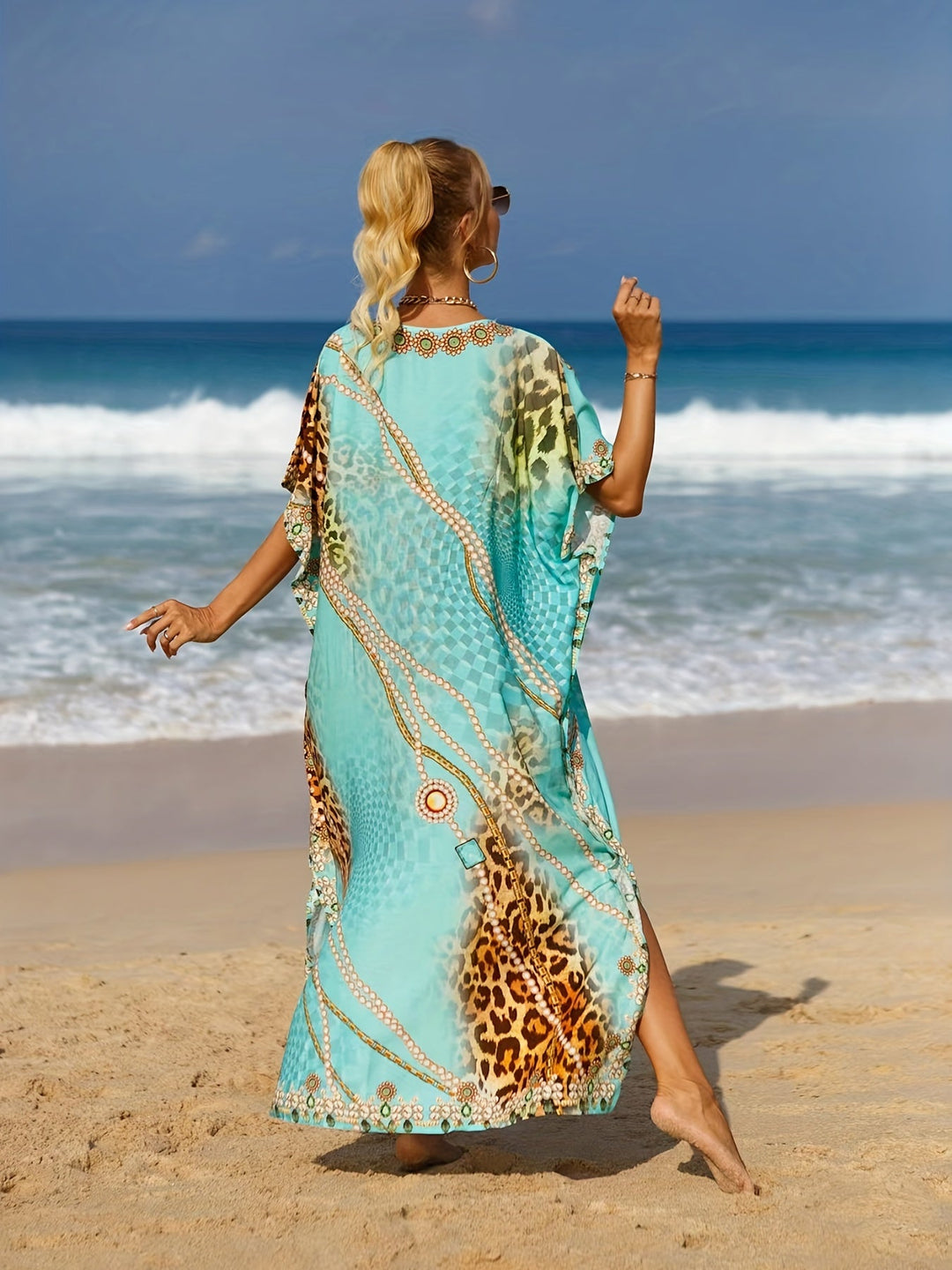 SERENA – VIBRANT TURQUOISE BEACH KAFTAN 🌴✨