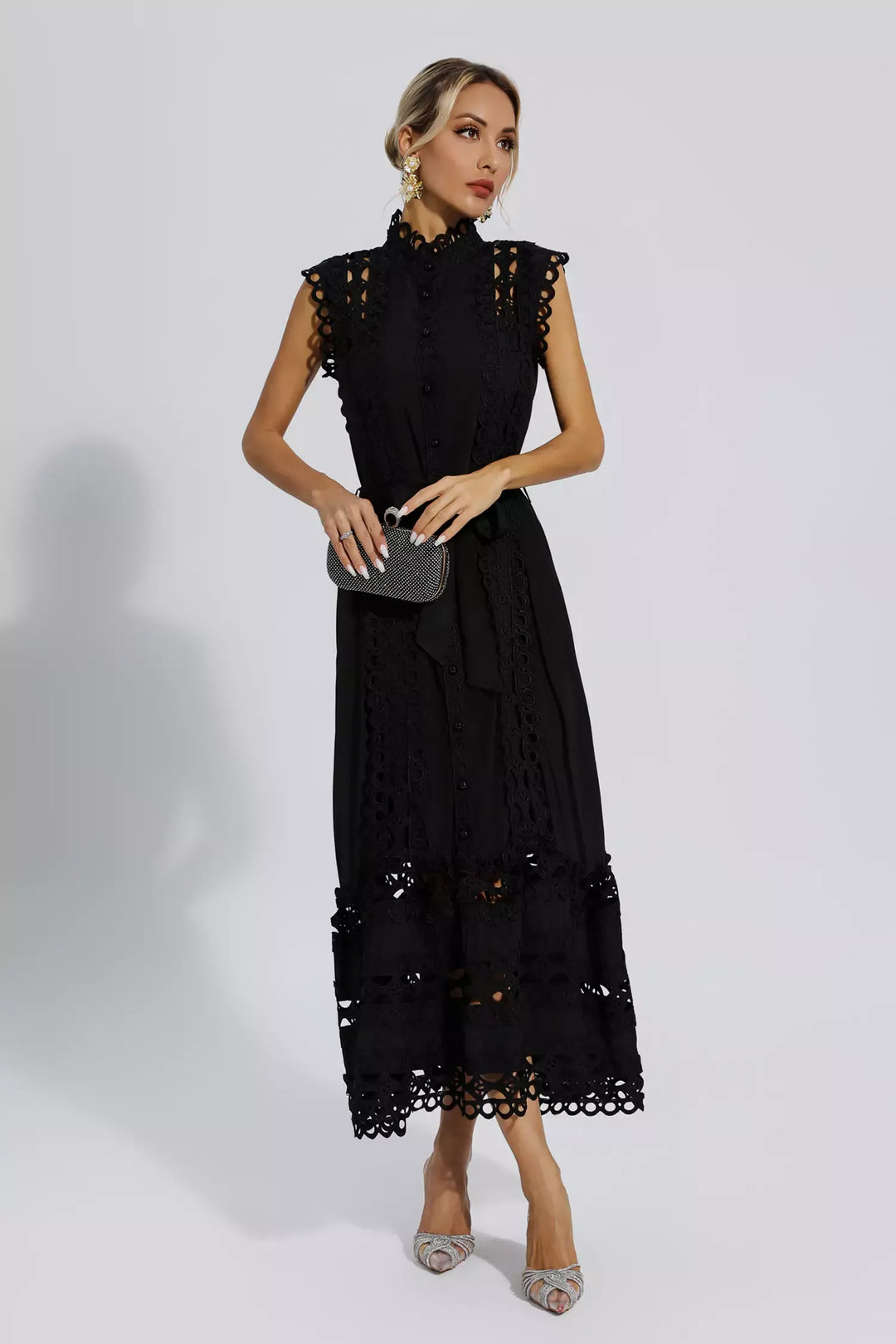 Kyra™ - Black Sleeveless Hollow Maxi Dress