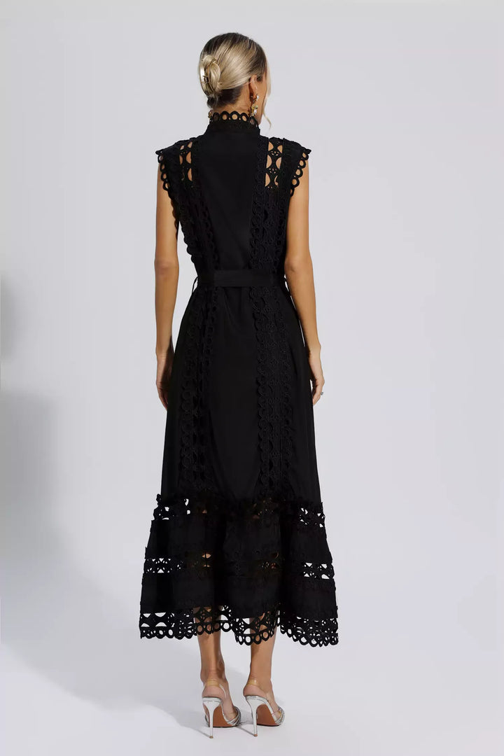 Kyra™ - Black Sleeveless Hollow Maxi Dress