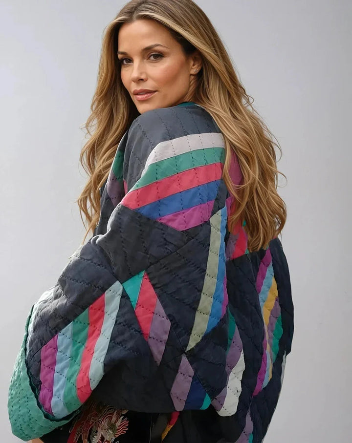Alina - Oversized vintage jacket with vibrant patchwork design