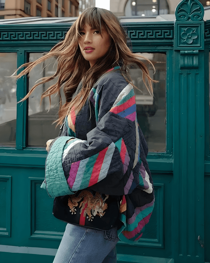 Alina - Oversized vintage jacket with vibrant patchwork design