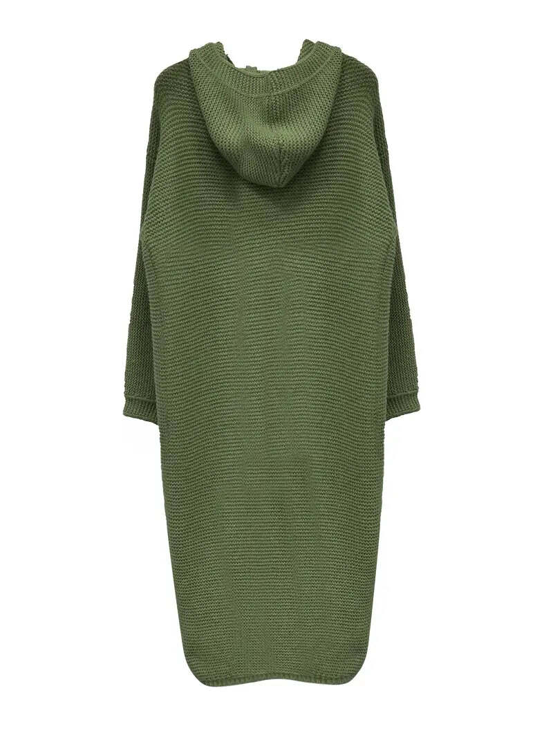 Freda - Long and warm knitted cardigan with hooded design