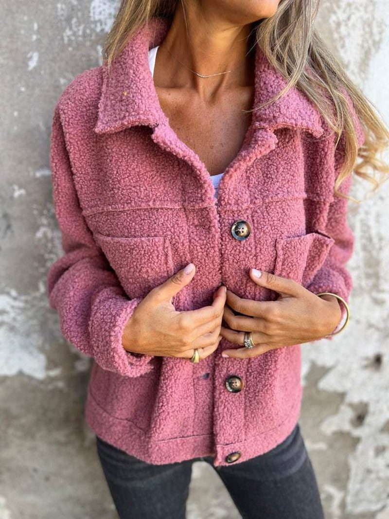 Mila - Elegant autumn coat in soft powder pink sherpa