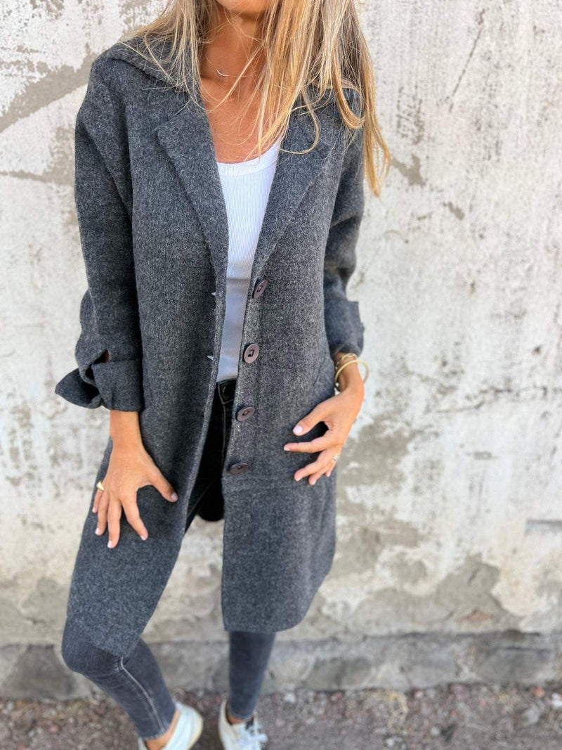 Jill - Casual long coat with lapels for stylish layering