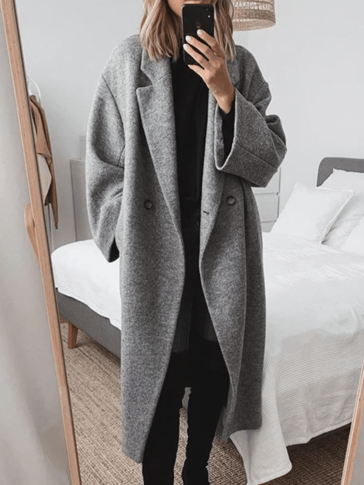 Margot - Luxurious oversized gray statement coat for autumn