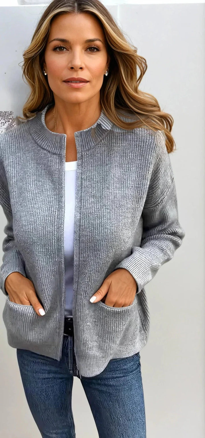 Odile - Stylish zip-up knit jacket in soft cotton