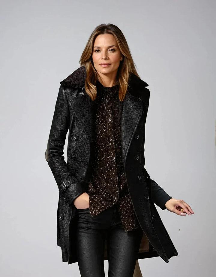 Nina - Luxurious leather trench coat for timeless elegance