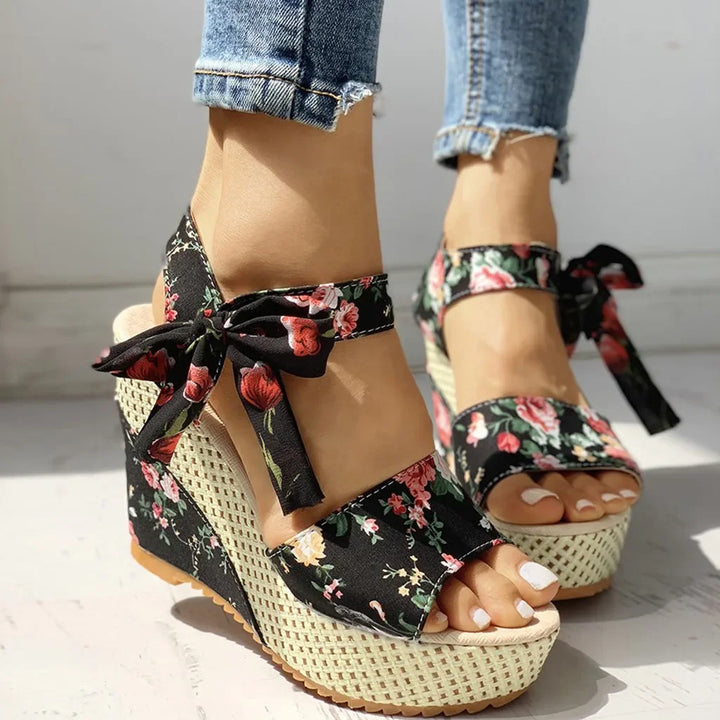 Lily™ Floral Lace-Up Wedge Sandals