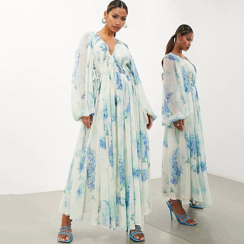 DANAYA – DRAWSTRING WAIST FLORAL MAXI DRESS 💐✨