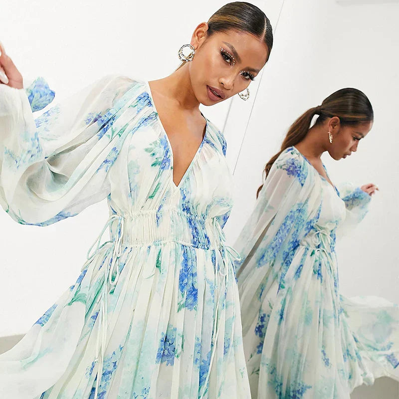 DANAYA – DRAWSTRING WAIST FLORAL MAXI DRESS 💐✨