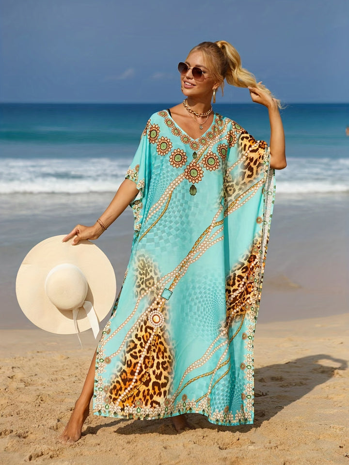 SERENA – VIBRANT TURQUOISE BEACH KAFTAN 🌴✨