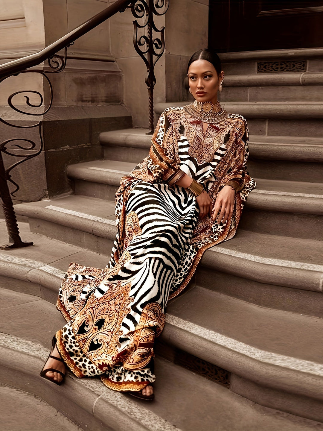 ZARA – BOLD ANIMAL PRINT KAFTAN DRESS 🐾✨