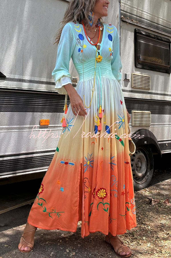 SIENNA – SUNSET OMBRE FLORAL MAXI DRESS 🌅✨