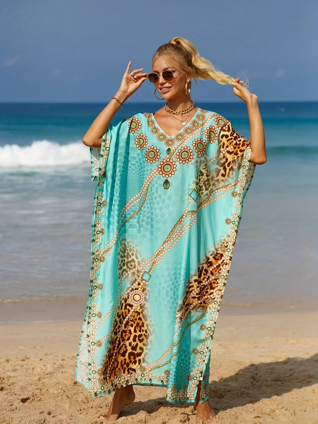 SERENA – VIBRANT TURQUOISE BEACH KAFTAN 🌴✨
