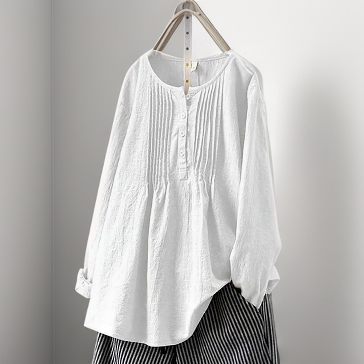 Farah┃Folded plain casual tunic with buttons