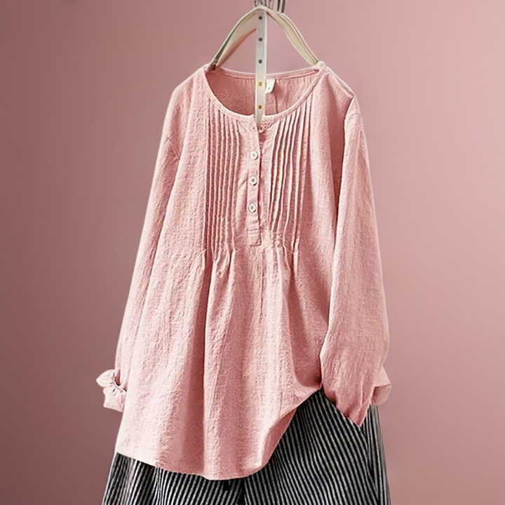 Farah┃Folded plain casual tunic with buttons