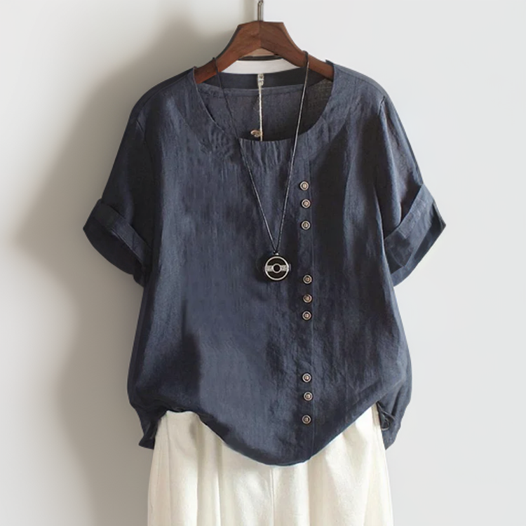 Joline┃T-shirt with round neckline and buttons