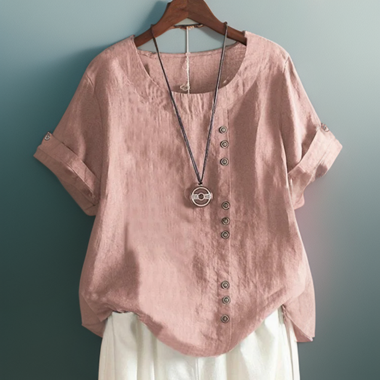 Joline┃T-shirt with round neckline and buttons
