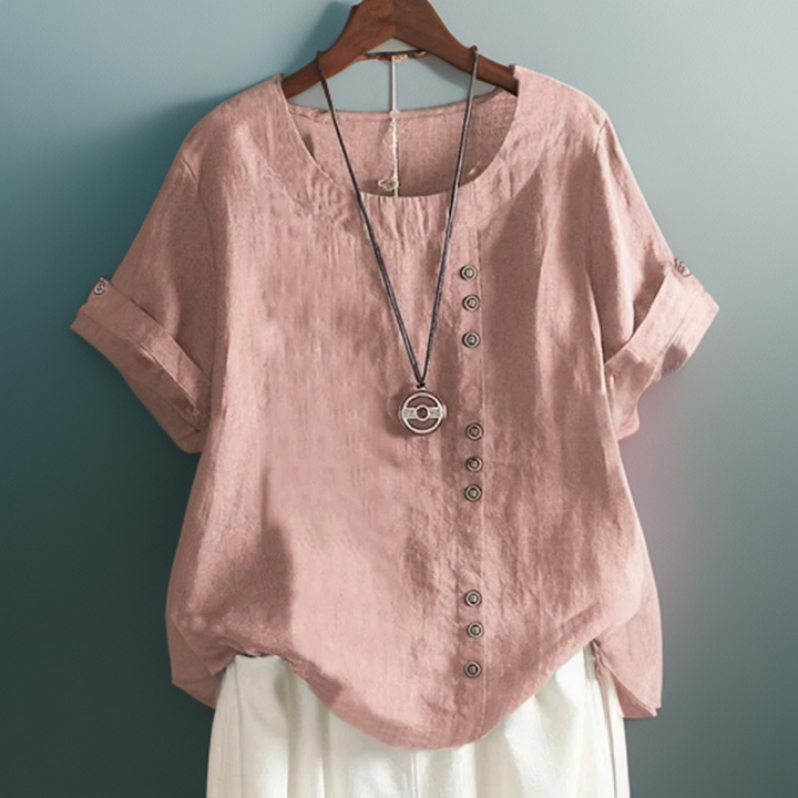 Joline┃T-shirt with round neckline and buttons