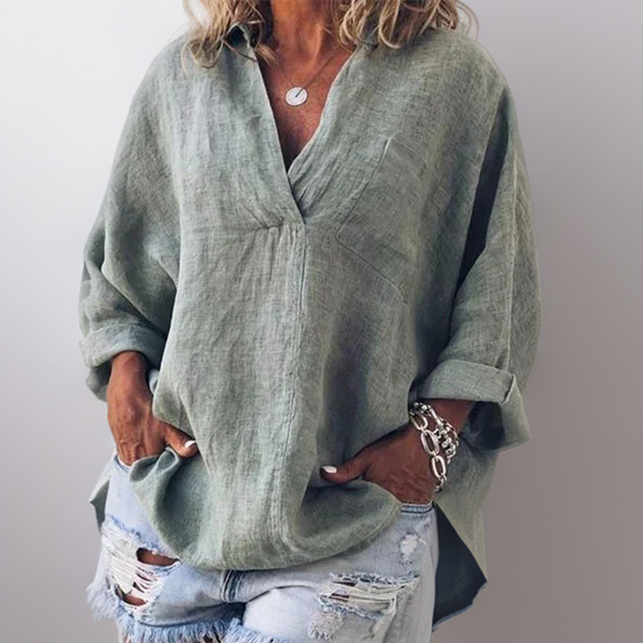 Lorie┃Comfortable long sleeve shirt with V-neckline
