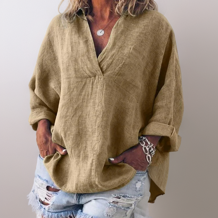 Lorie┃Comfortable long sleeve shirt with V-neckline