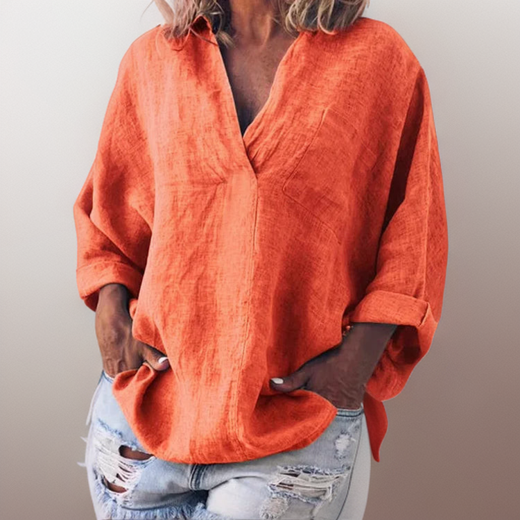 Lorie┃Comfortable long sleeve shirt with V-neckline