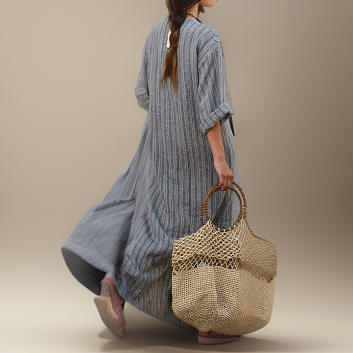 Hailey┃Casual maxi dress with vintage stripes and V-neckline