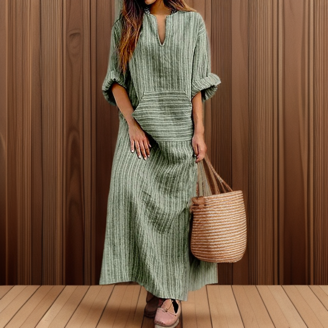 Hailey┃Casual maxi dress with vintage stripes and V-neckline
