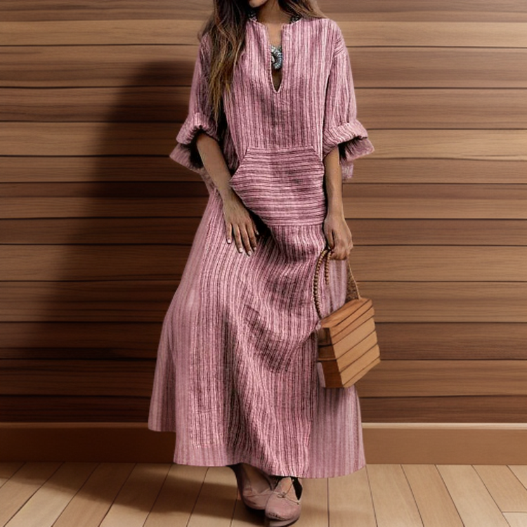 Hailey┃Casual maxi dress with vintage stripes and V-neckline