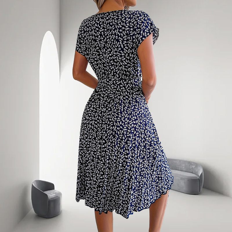 GRACE – FLORAL SHORT-SLEEVE PLEATED DRESS 🌸✨