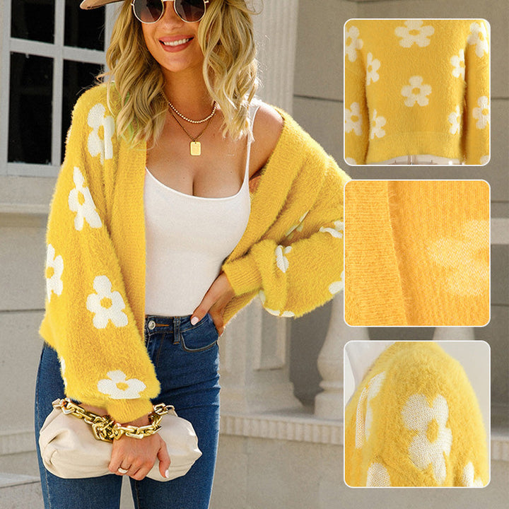 Nikita - Trendy Floral Knit Cardigan Sweater